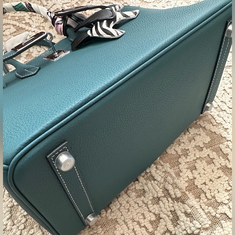 Elegant Teal Handbag with Scarf Accent - Picture 4 of 7
